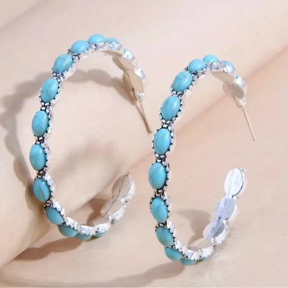 Turquoise Statement Hoops - Picture 2 of 4
